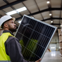 Worker carrying solar panel