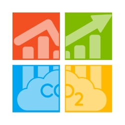 Microsoft logo with co2 emissions up graphic