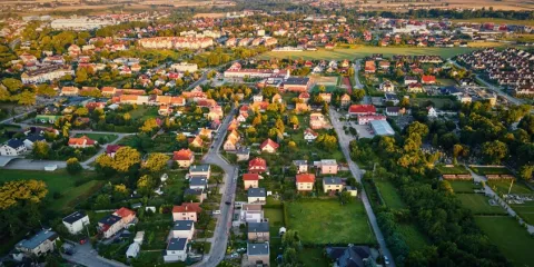 Aerial shot of suburban area