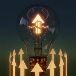 Lightbulb with money icon and up arrows